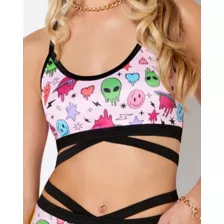 Pink Space Print Caged Bralette at Spencer's