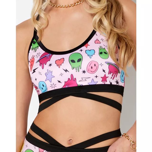Pink Space Print Caged Bralette at Spencer's