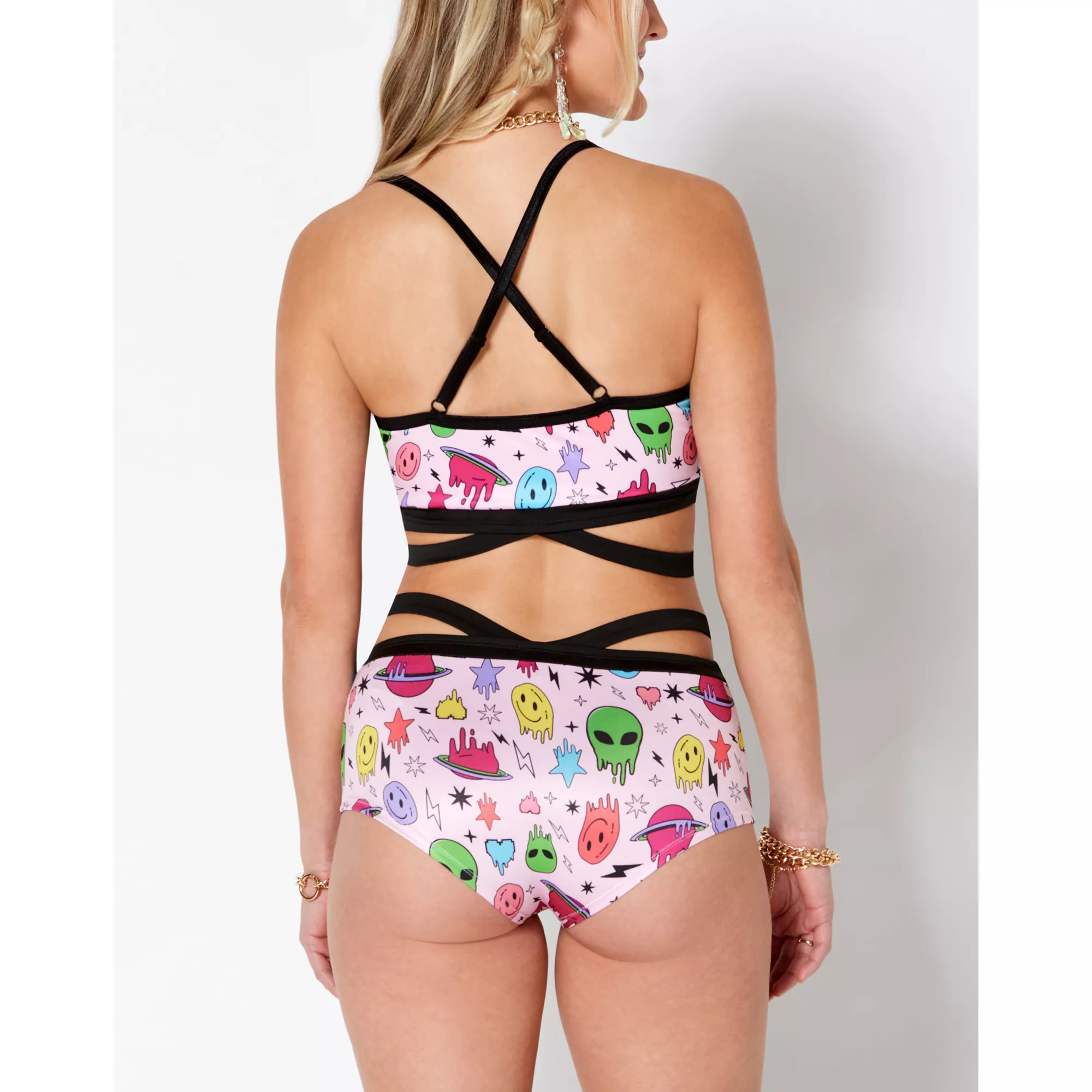 Pink Space Print Caged Bralette at Spencer's