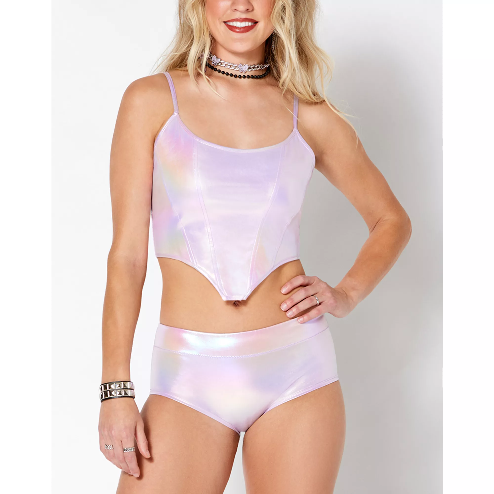 Iridescent Corset Tank Top at Spencer's