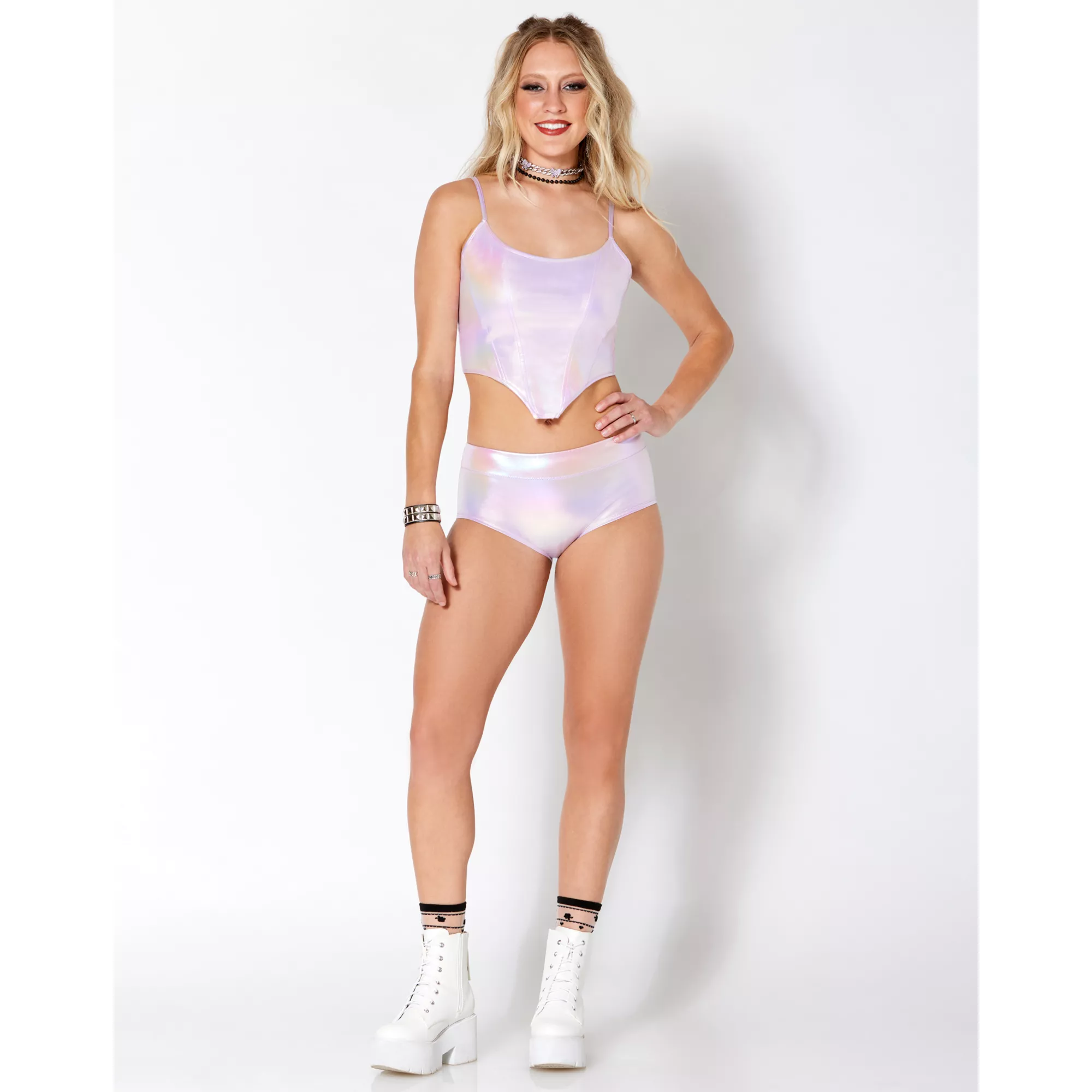 Iridescent Corset Tank Top at Spencer's