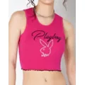 Hot Pink Lettuce Edge Bunny Tank Top - Playboy at Spencer's