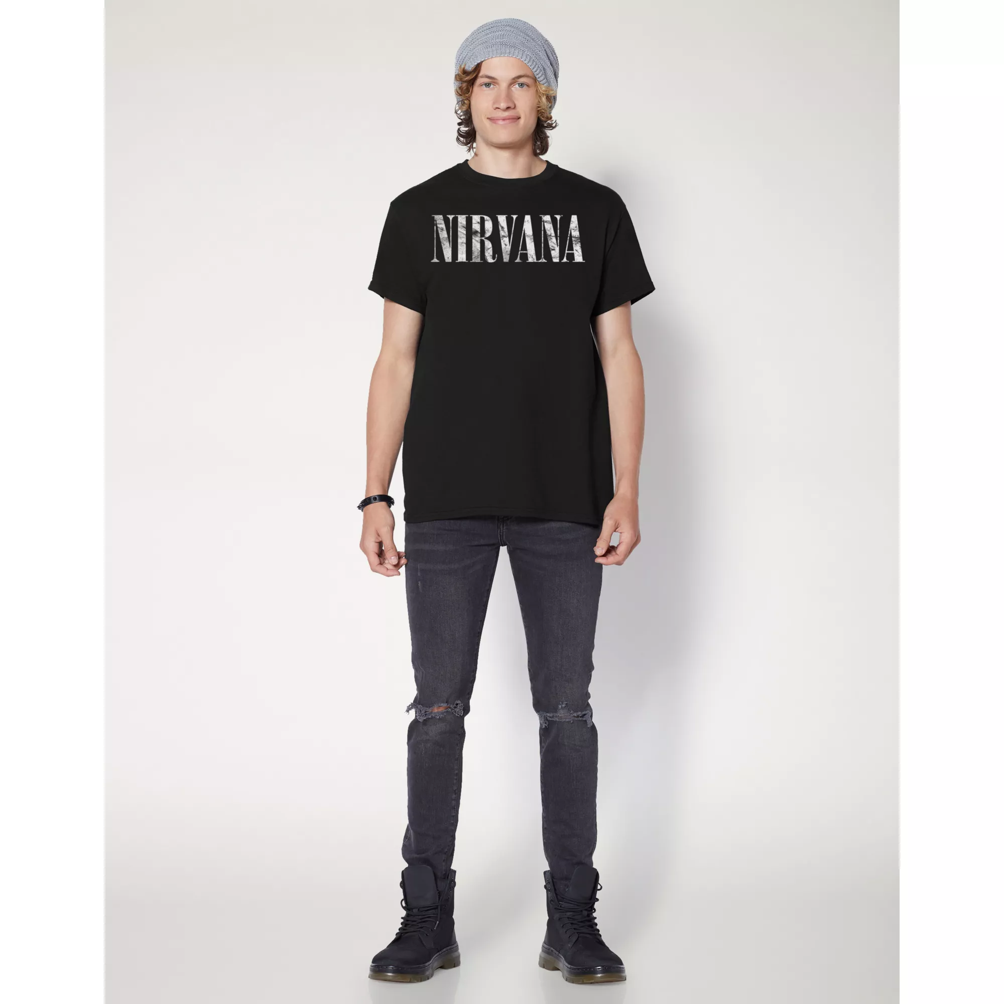 Black Floral Smiley Nirvana T Shirt at Spencer's