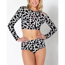 Cow Print Mesh Crop Top at Spencer's