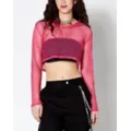Pink Open Mesh Cropped Hoodie at Spencer's