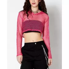 Pink Open Mesh Cropped Hoodie at Spencer's