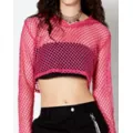 Pink Open Mesh Cropped Hoodie at Spencer's