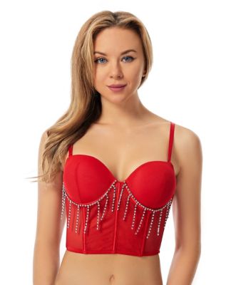 Cropped Bustier with Rhinestone Fringe
