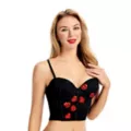 Black Cropped Bustier with Red Sequin Hearts at Spencer's