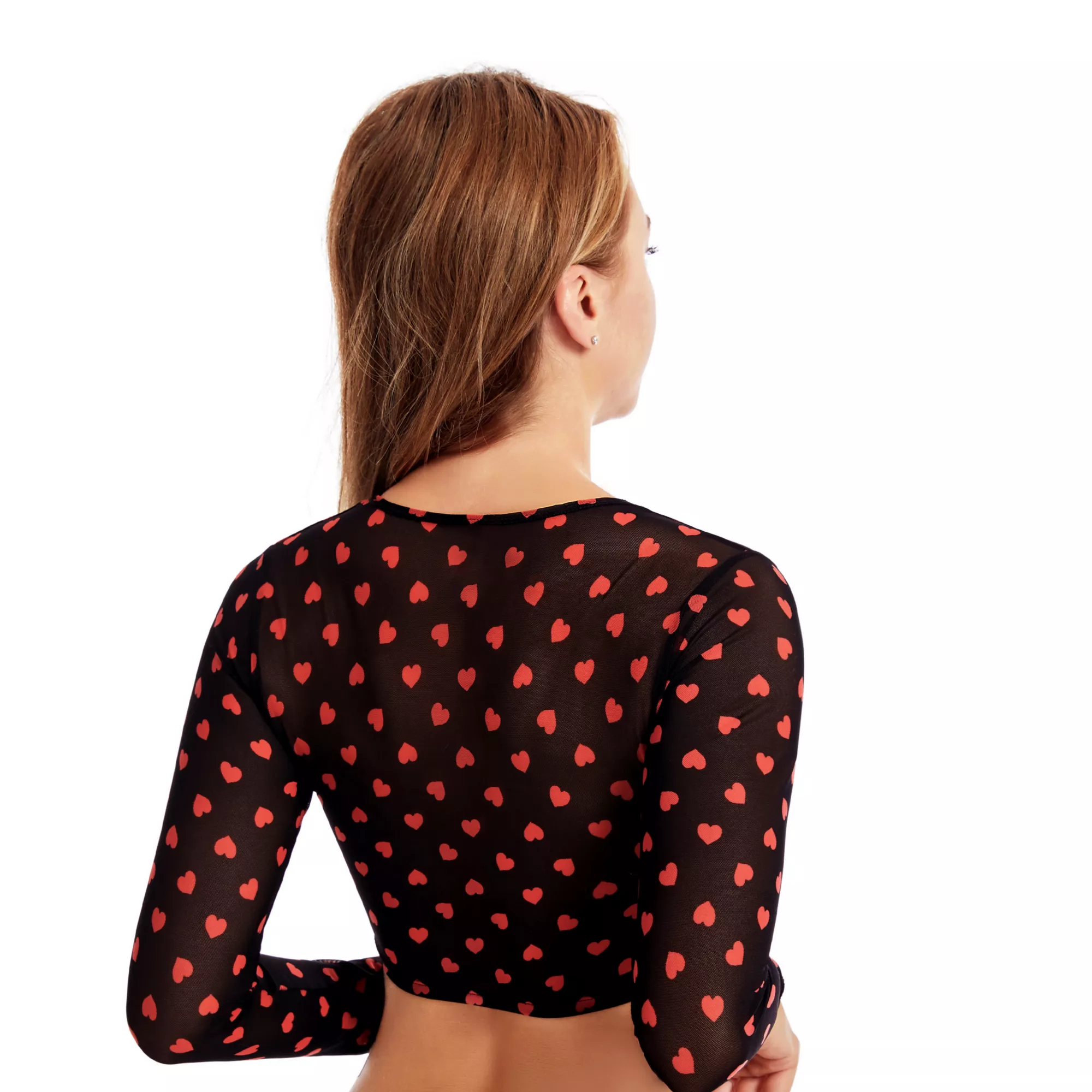 Black and Red Heart Mesh Crop Top at Spencer's