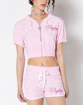 Pink Playboy Cropped Hoodie