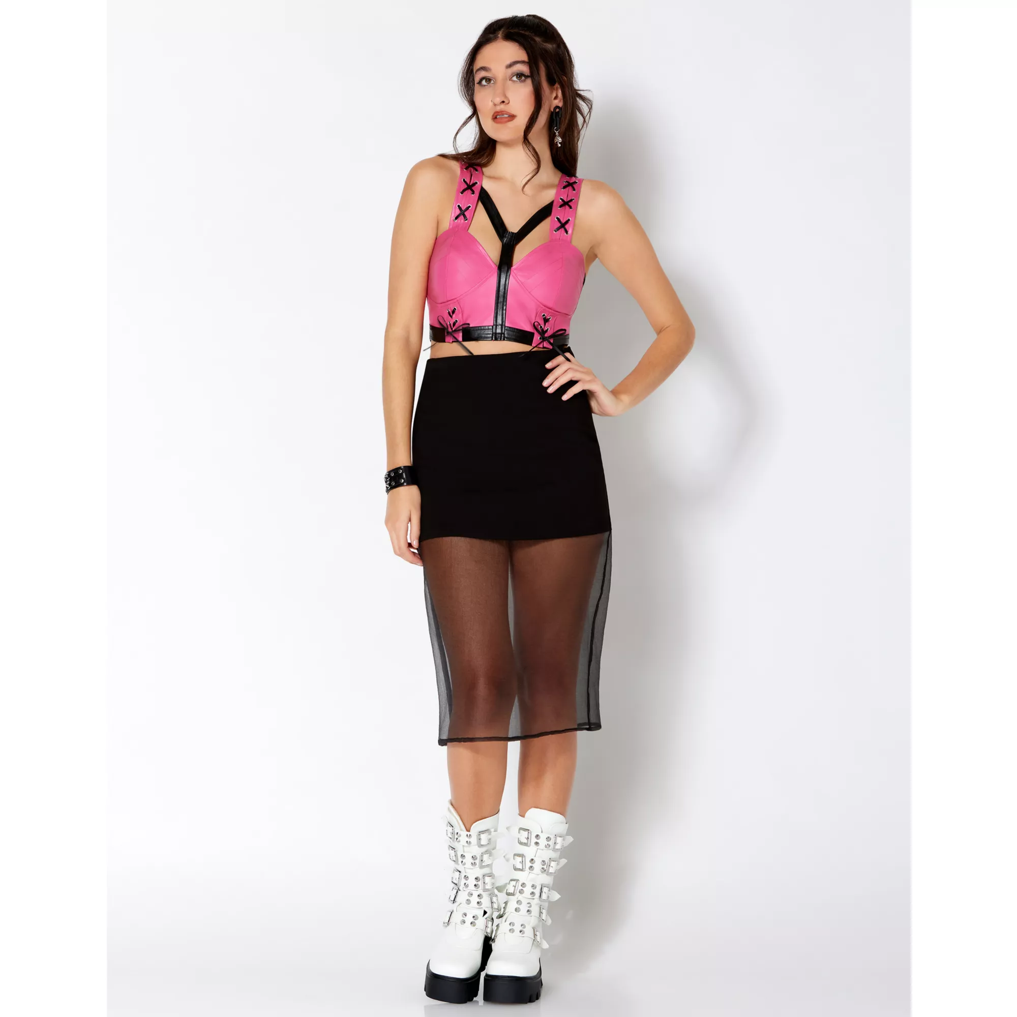 Pink Strappy Built-Up Corset Top at Spencer's