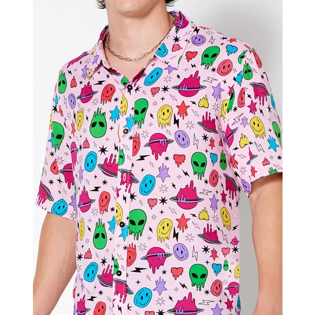 Space Alien Smiley Face Button Down Shirt at Spencer's