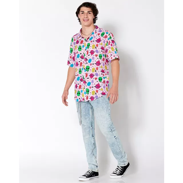 Space Alien Smiley Face Button Down Shirt at Spencer's