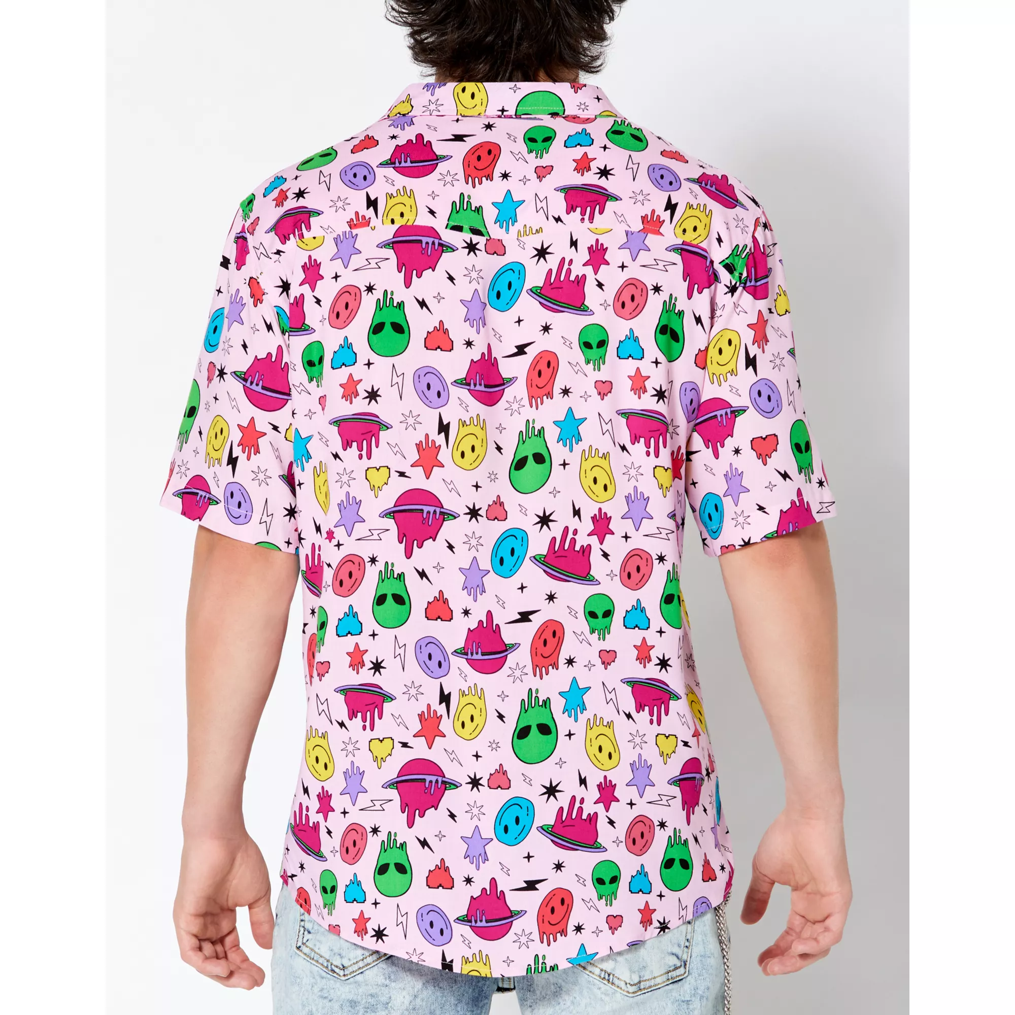Space Alien Smiley Face Button Down Shirt at Spencer's