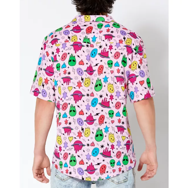 Space Alien Smiley Face Button Down Shirt at Spencer's