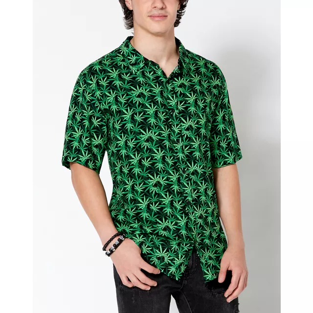 Weed Leaf Button Down Shirt at Spencer's