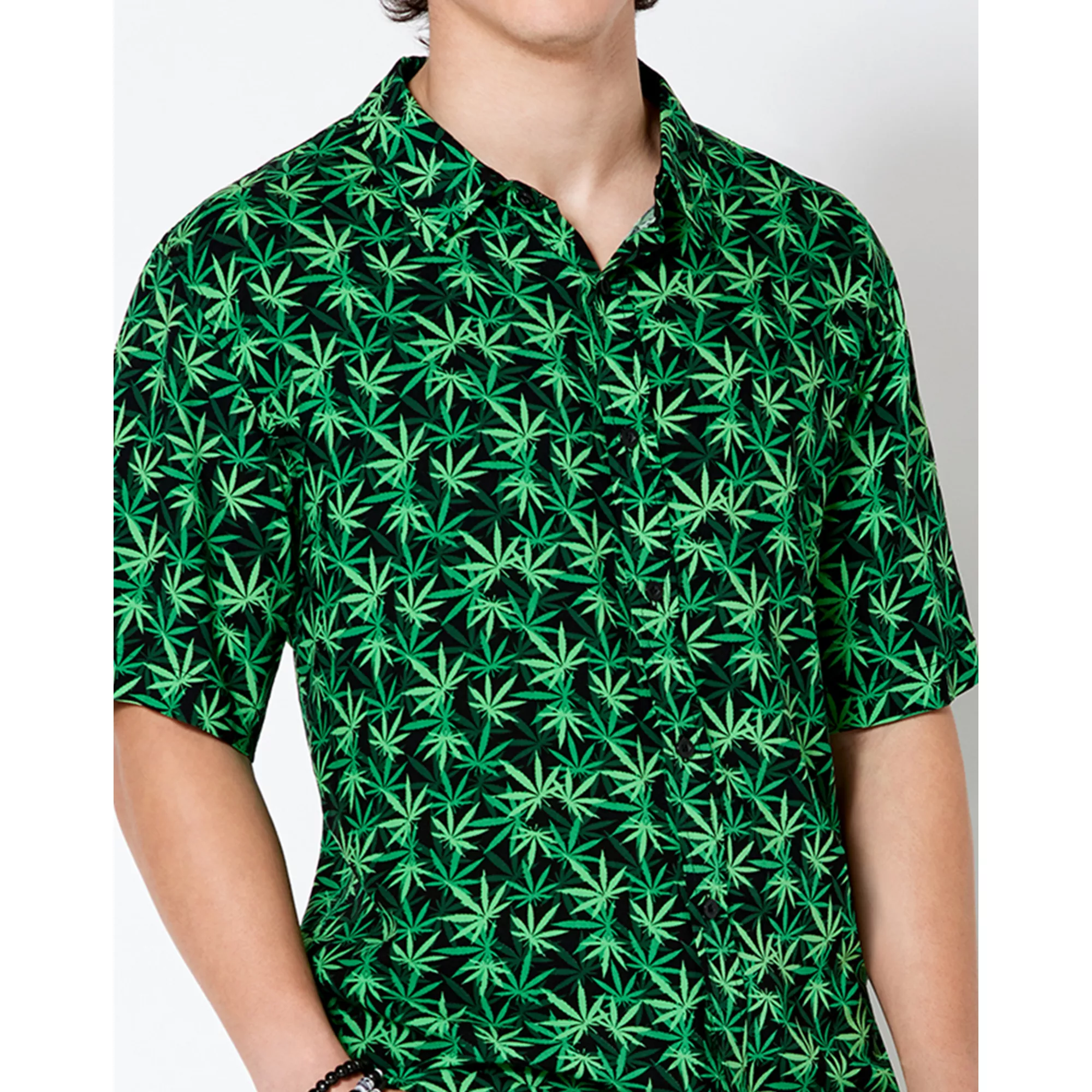 Weed Leaf Button Down Shirt at Spencer's