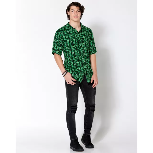 Weed Leaf Button Down Shirt at Spencer's