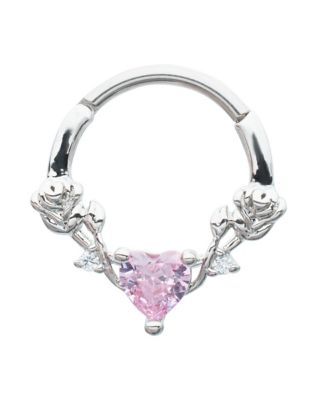 Red Square CZ Hinged Septum Ring 16 Gauge Spencer s