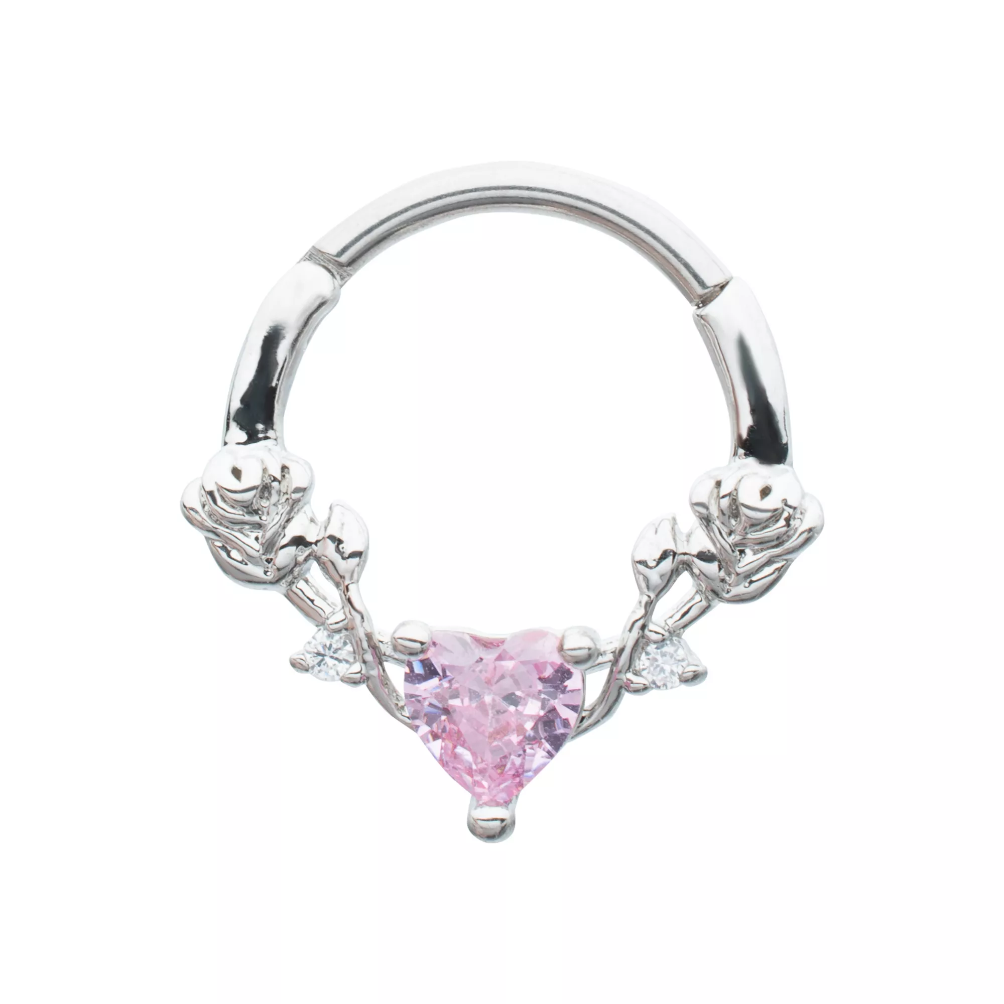 Pink Heart CZ Rose Hinged Septum Ring - 16 Gauge at Spencer's