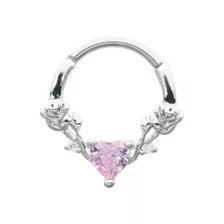Pink Heart CZ Rose Hinged Septum Ring - 16 Gauge at Spencer's