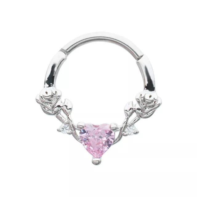 Pink Heart CZ Rose Hinged Septum Ring - 16 Gauge at Spencer's
