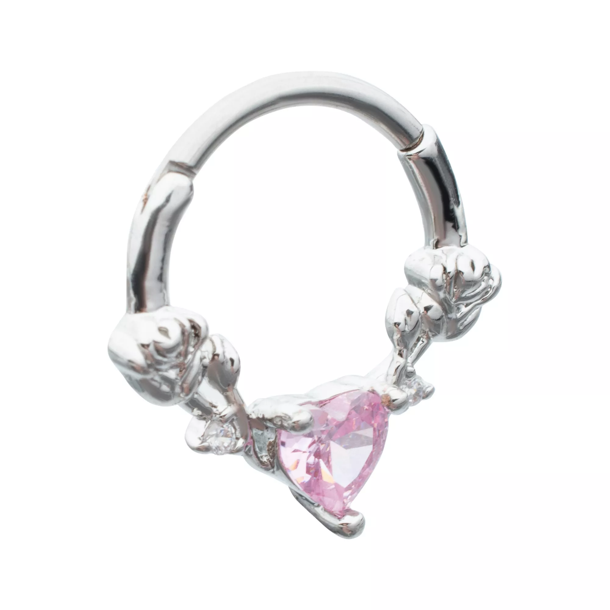 Pink Heart CZ Rose Hinged Septum Ring - 16 Gauge at Spencer's
