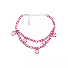 2 Row Pink Iridescent Heart Chain Choker Necklace at Spencer's