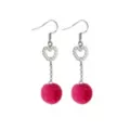 Pink Heart and Fuzzy Ball Dangle Earrings at Spencer's