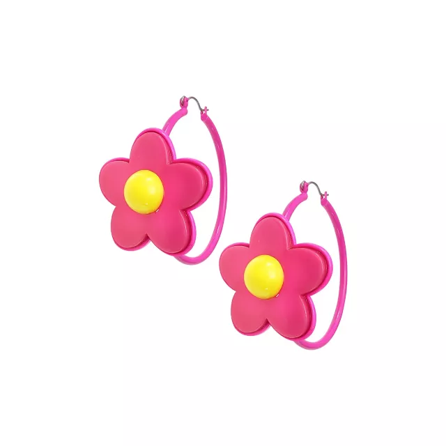 Hot Pink Flower Hoops - 18 Gauge at Spencer's