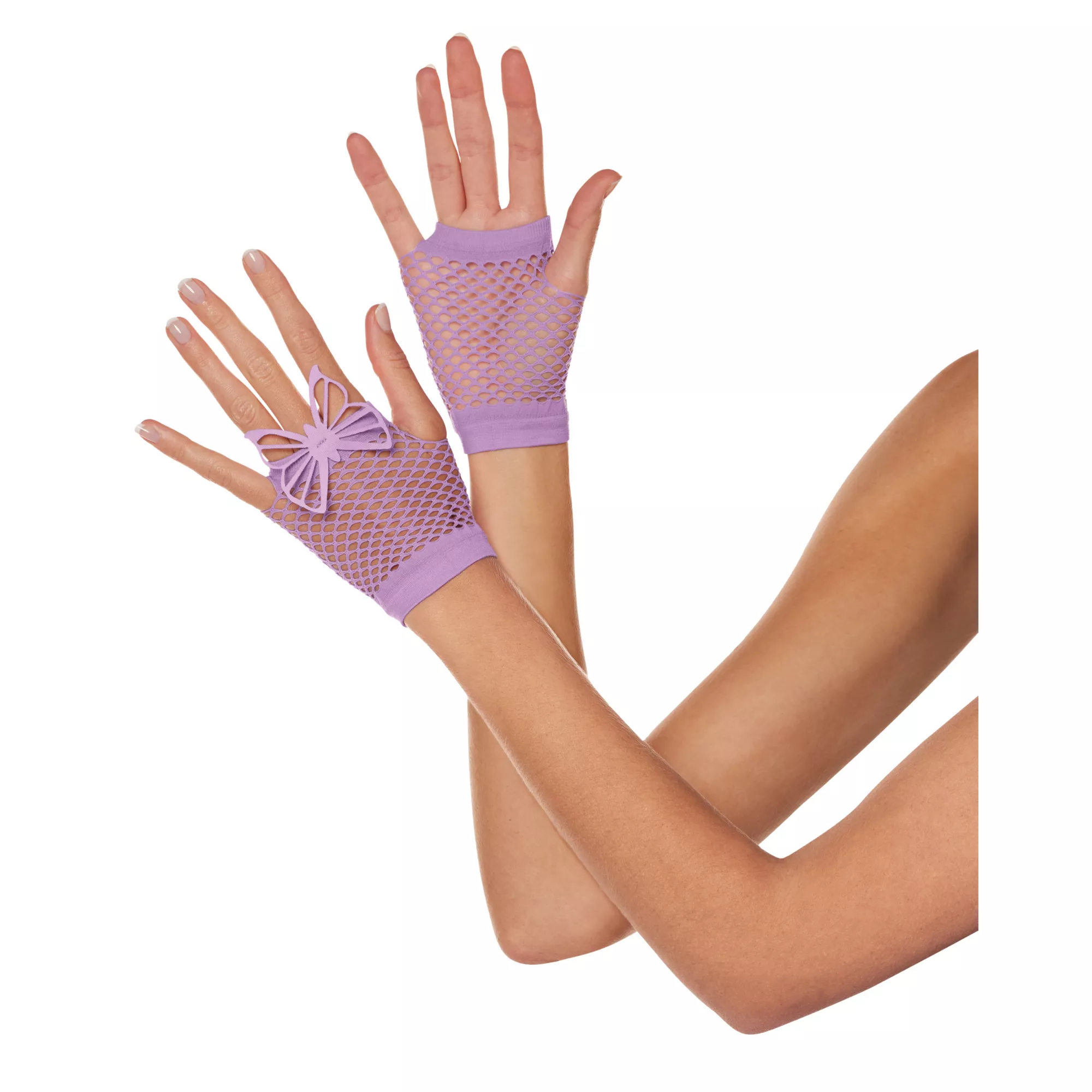 Lavender Mesh Butterfly Fingerless Gloves at Spencer's