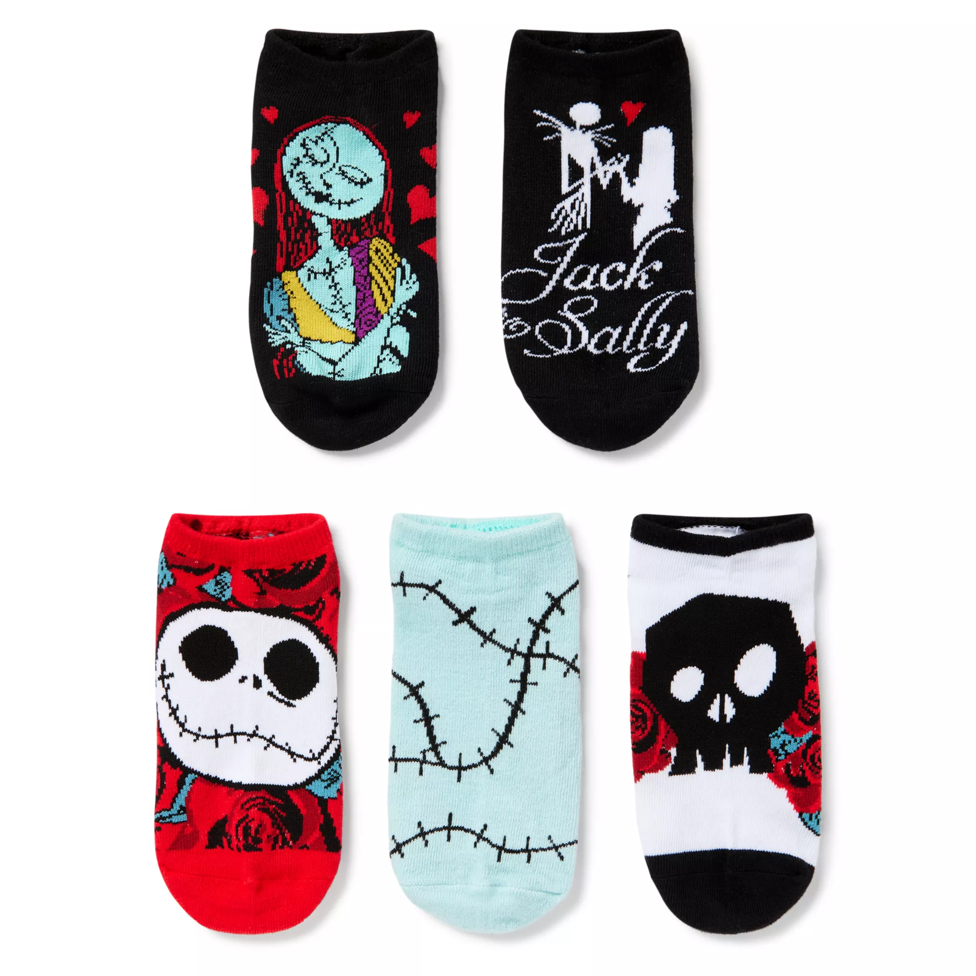 Multi-Pack Jack Skellington and Sally Romantic Ankle Socks 5 Pair - The Nightmare Before Christmas at Spencer's