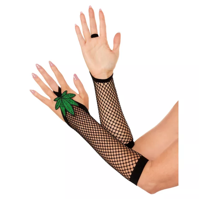 Weed Leaf Mesh Fingerless Gloves at Spencer's