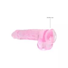 Clear Pink Realistic Suction Cup Dildo with Balls - 9 Inch at Spencer's