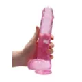 Clear Pink Realistic Suction Cup Dildo with Balls - 9 Inch at Spencer's