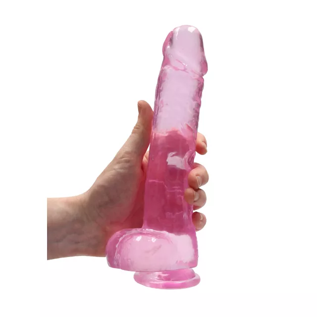 Clear Pink Realistic Suction Cup Dildo with Balls - 9 Inch at Spencer's