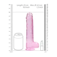 Clear Pink Realistic Suction Cup Dildo with Balls - 9 Inch at Spencer's