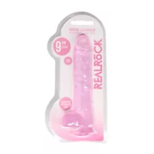 Clear Pink Realistic Suction Cup Dildo with Balls - 9 Inch at Spencer's