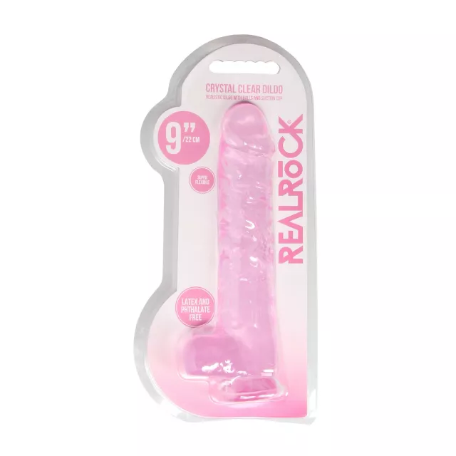 Clear Pink Realistic Suction Cup Dildo with Balls - 9 Inch at Spencer's