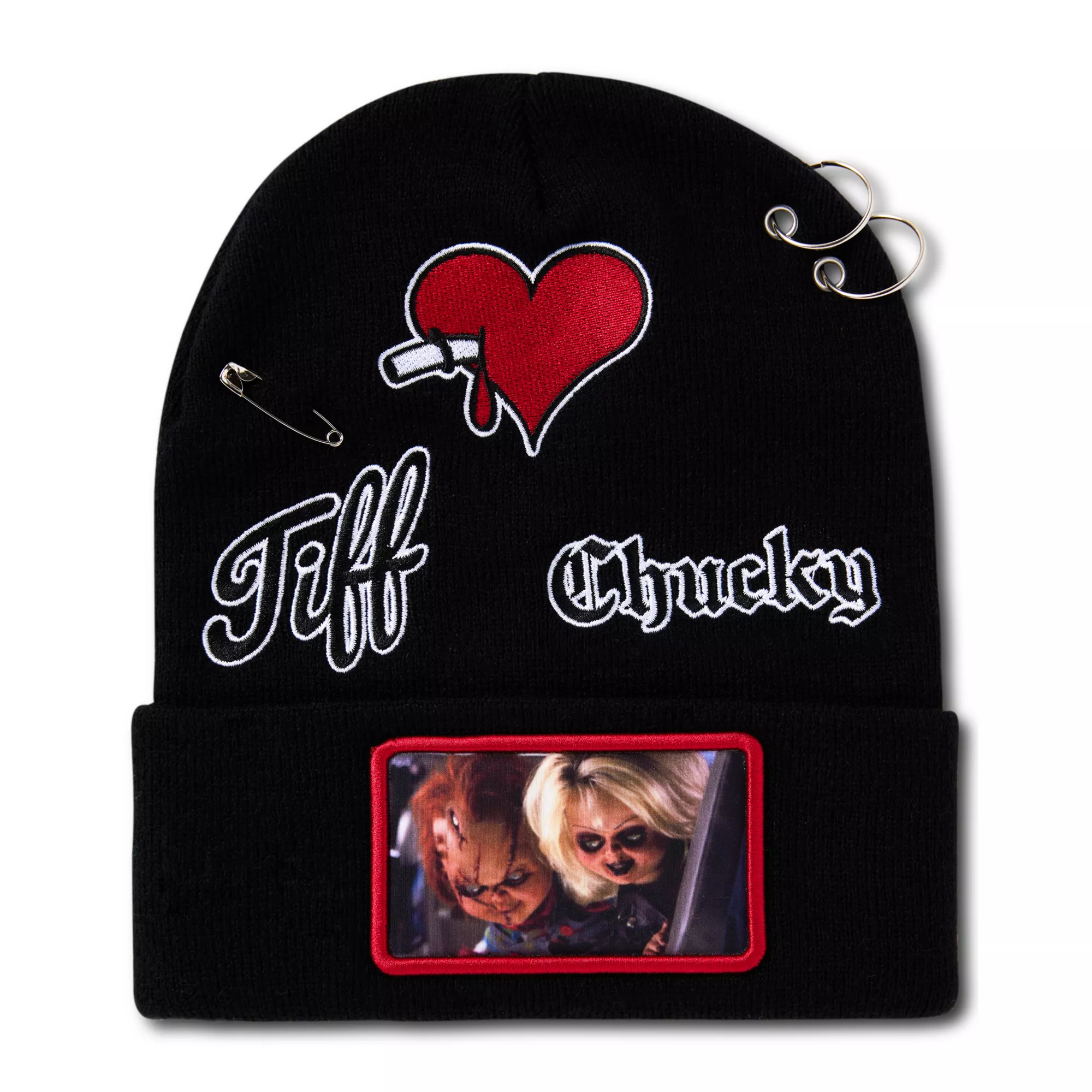 Chucky and Tiffany Hardware Cuff Beanie Hat at Spencer's
