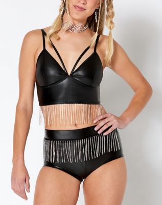 Black Strappy Fringe Bra
