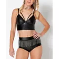 Black Strappy Fringe Bra at Spencer's