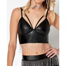 Black Strappy Fringe Bra at Spencer's
