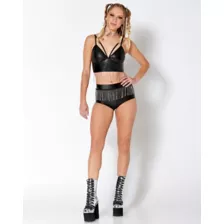 Black Strappy Fringe Bra at Spencer's