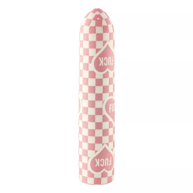 Fuck Love 10-Function Pink Checkered Rechargeable Vibrator 3.5 Inch - Sexology at Spencer's