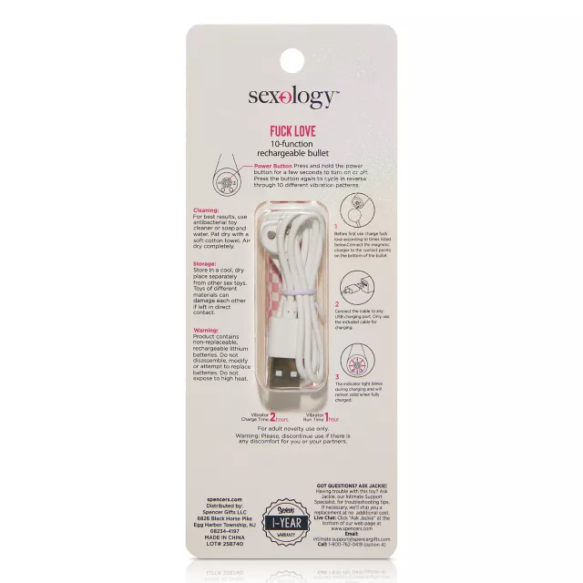 Fuck Love 10-Function Pink Checkered Rechargeable Vibrator 3.5 Inch - Sexology at Spencer's