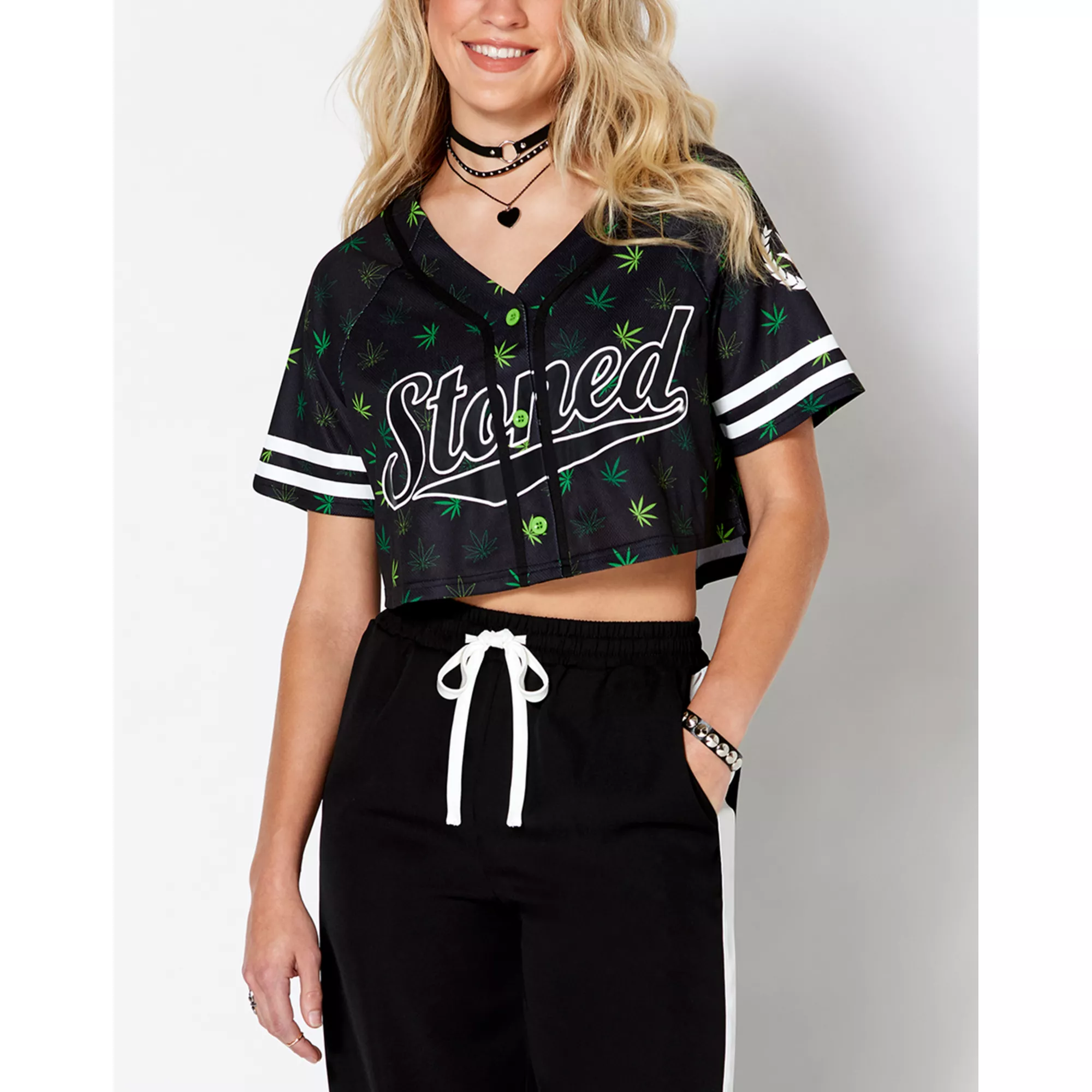 Stoned Weed Leaf Cropped Jersey at Spencer's