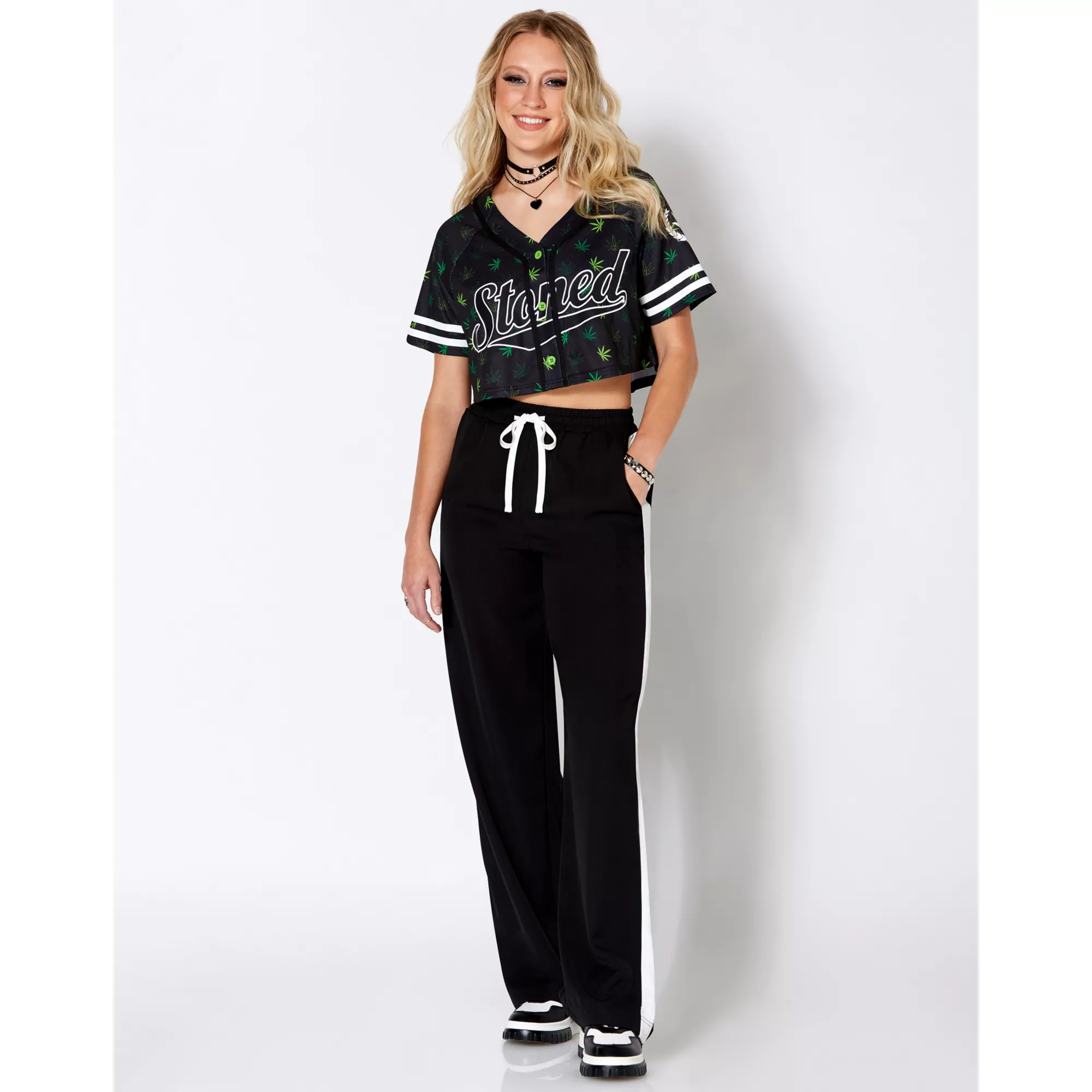 Stoned Weed Leaf Cropped Jersey at Spencer's