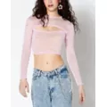 Long Sleeve Sparkle Mesh Cutout Crop Top at Spencer's